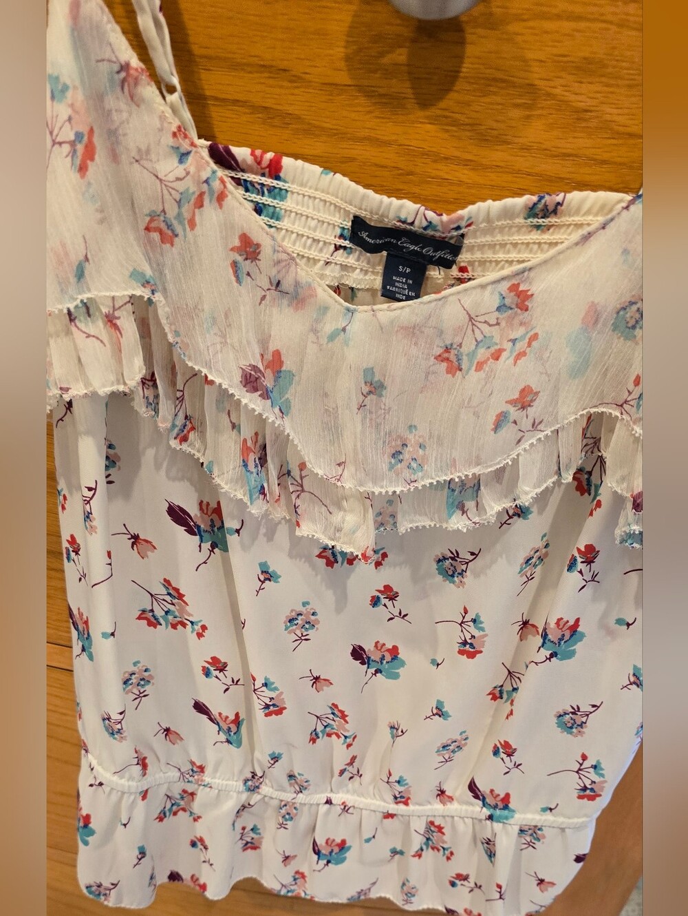 American Eagle White Floral Ruffle Cami Top, Like New, S